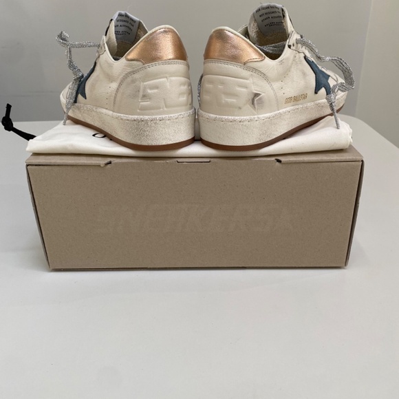 Golden Goose Ball Star White Leather/Smoke Blue/Metallic Heel sz 37 New in Box - Picture 6 of 12